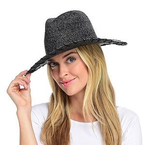 Kate & Mallory® Woven Whipstitched Wide Brim Packable Fedora • NWOT